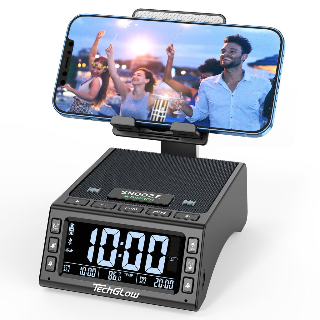 TechGlow 4-in-1 Phone Stand – Bluetooth Speaker, Clock & Charging Dock