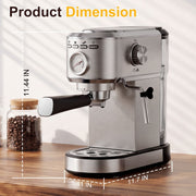 Silver 20-bar espresso machine with pressure gauge – official CJ supplier photo 1