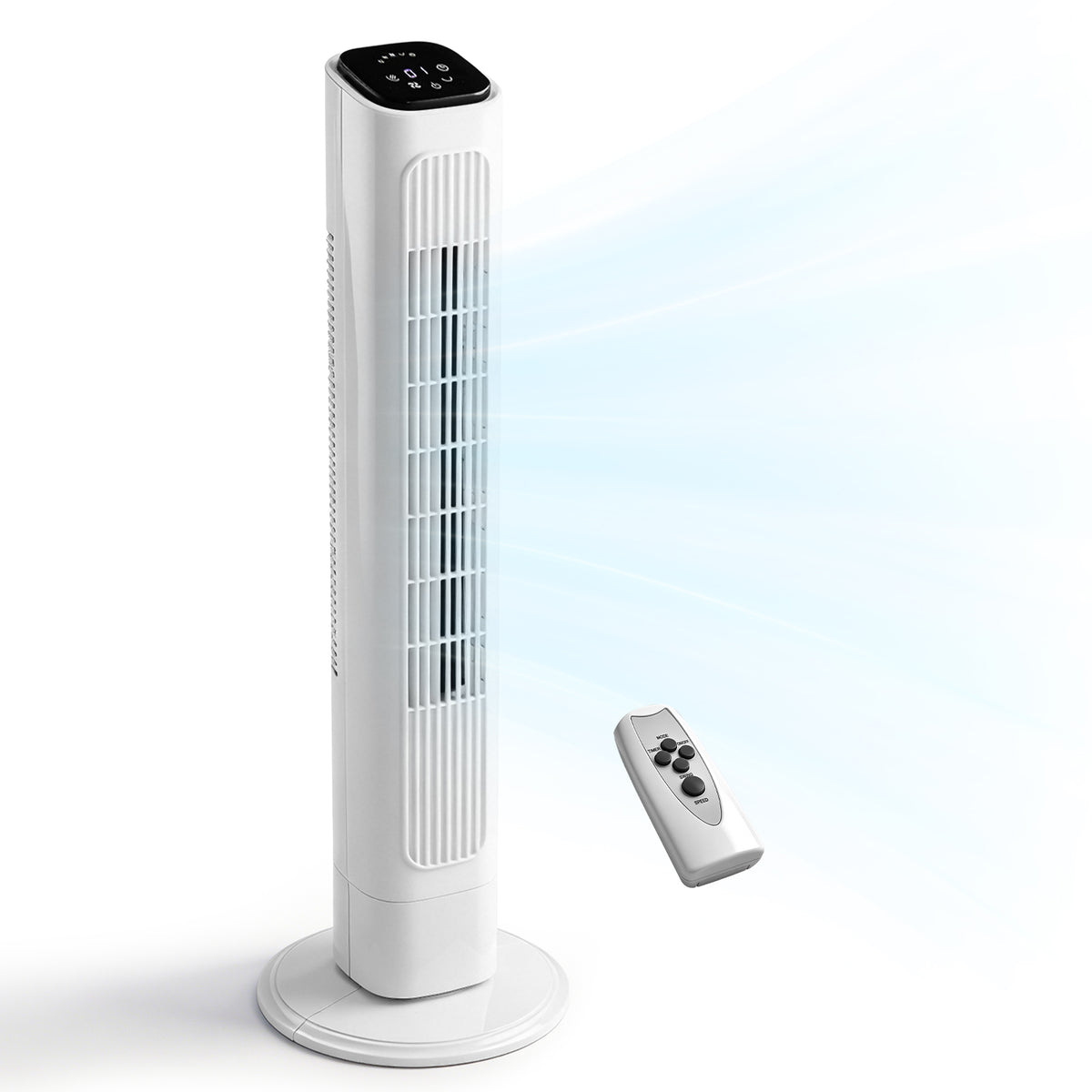 36-inch white oscillating tower fan with remote – original CJ product photo 1