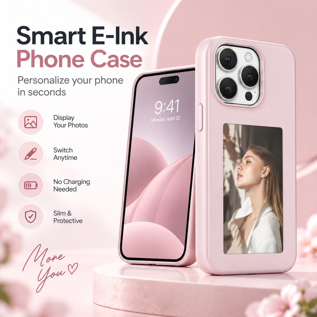 Pink NFC E-Ink phone case showcase