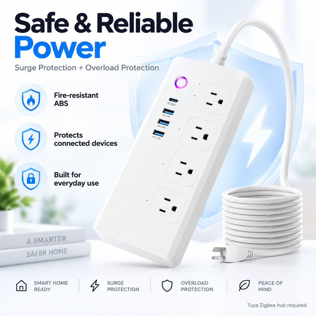 Zigbee power strip surge and overload protection features